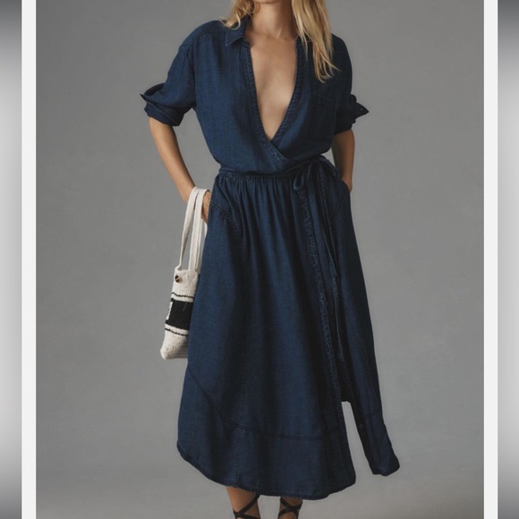 Pilcro Dresses & Skirts - NWT Anthropologie Pilcro V-Neck Wrap Midi Denim cotton Dress Szxs western